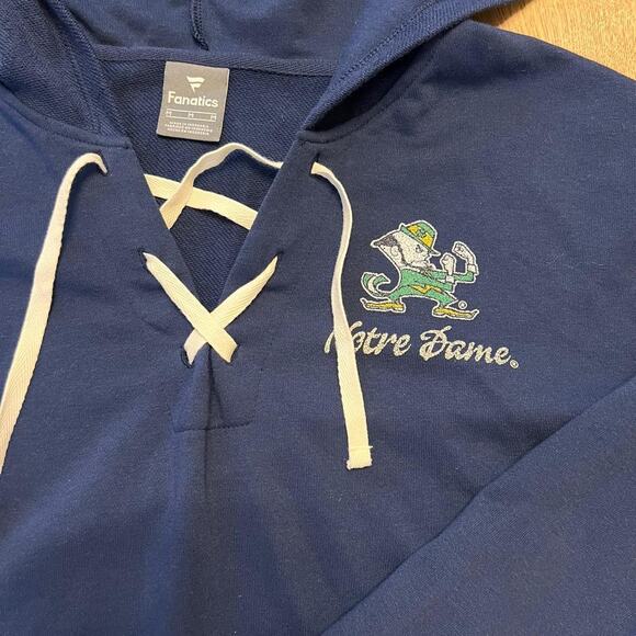 Notre Dame Fighting Irish Fanatics Hoodie Navy Blue Lace-Up Medium NWT - Picture 4 of 6